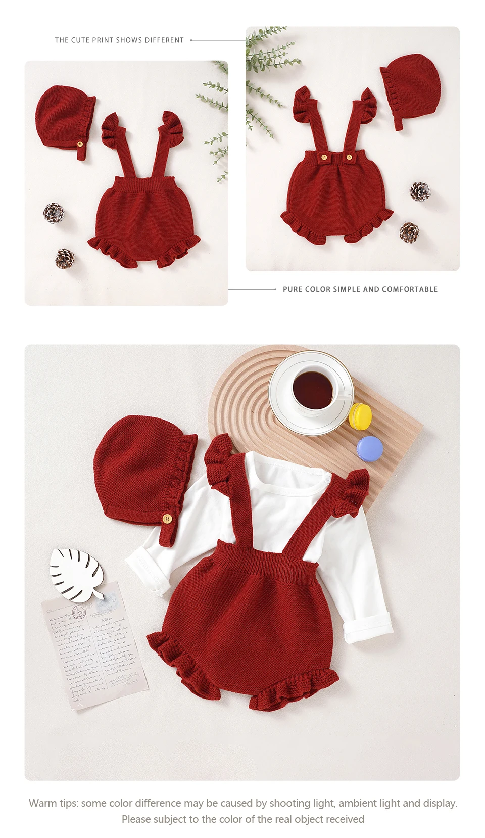 0-18m Neugeborene Mädchen Bodys Hüte Kleidung Frühling Herbst Ärmelloses Strick Säuglings Strap Onesie Overalls Winter Kostüme 2pc Anzug – Detail 11