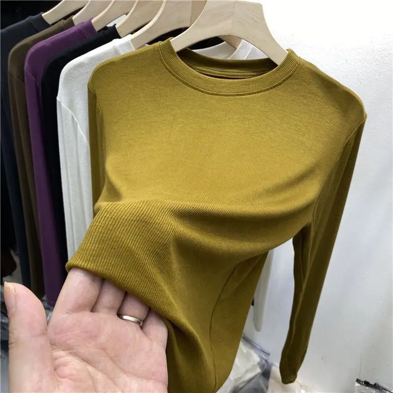 

Modal Threaded Long-sleeved T-shirt with A Bottoming Shirt Inside Women's Spring and Autumn All-match Slim Slimming Top