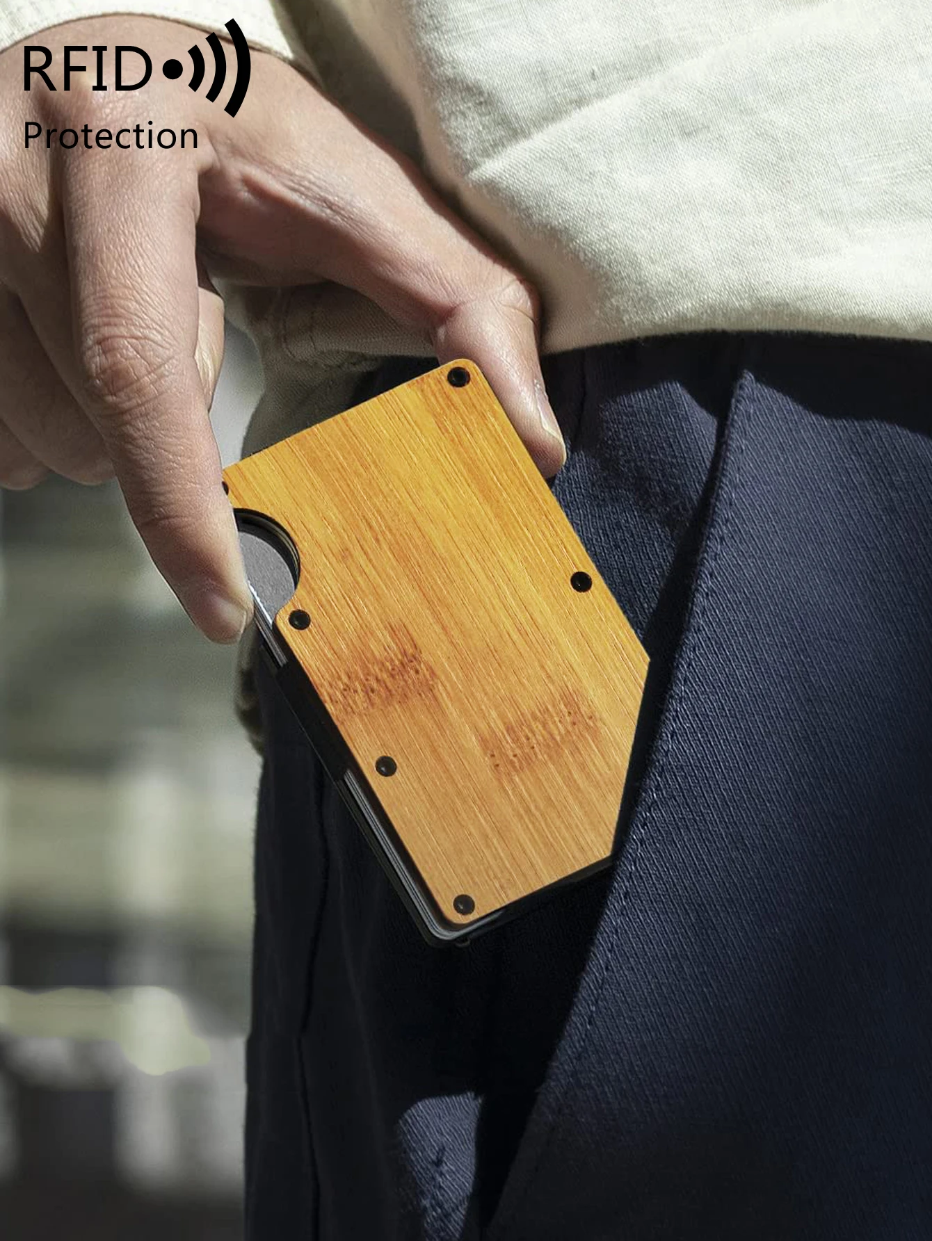 Metal Money Clip RFID Blocking Men's Wooden Wallet Ultra Thin Metal Money Clip For Men Minimalist Wooden Aluminum Wallet Card Holder