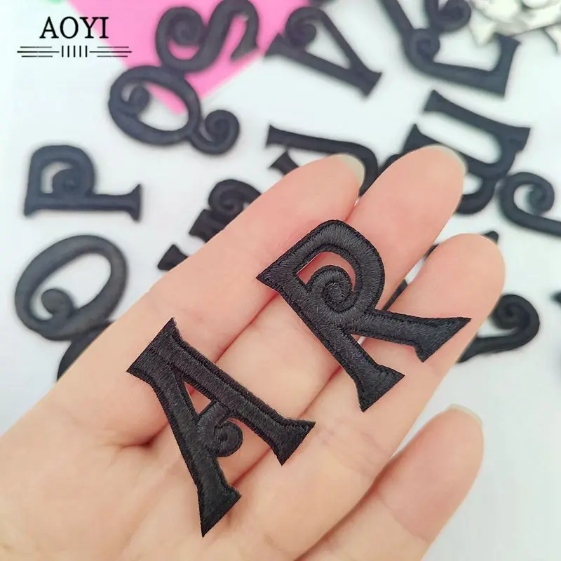 의류용 자체 접착 블랙 작은 글자 패치, 의류에 다리미 스티커, 자수 아플리케 스트라이프, DIY 이름 브랜드 로고, 1 개