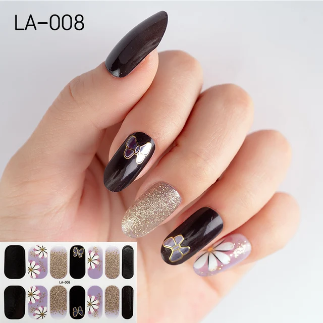 22tips Korea Toe Nail Sticker Wraps Adhesive Decals Toenail Polish Strips DIY Pedicure Foot Decals Manicure Women LA-008(14Tips)