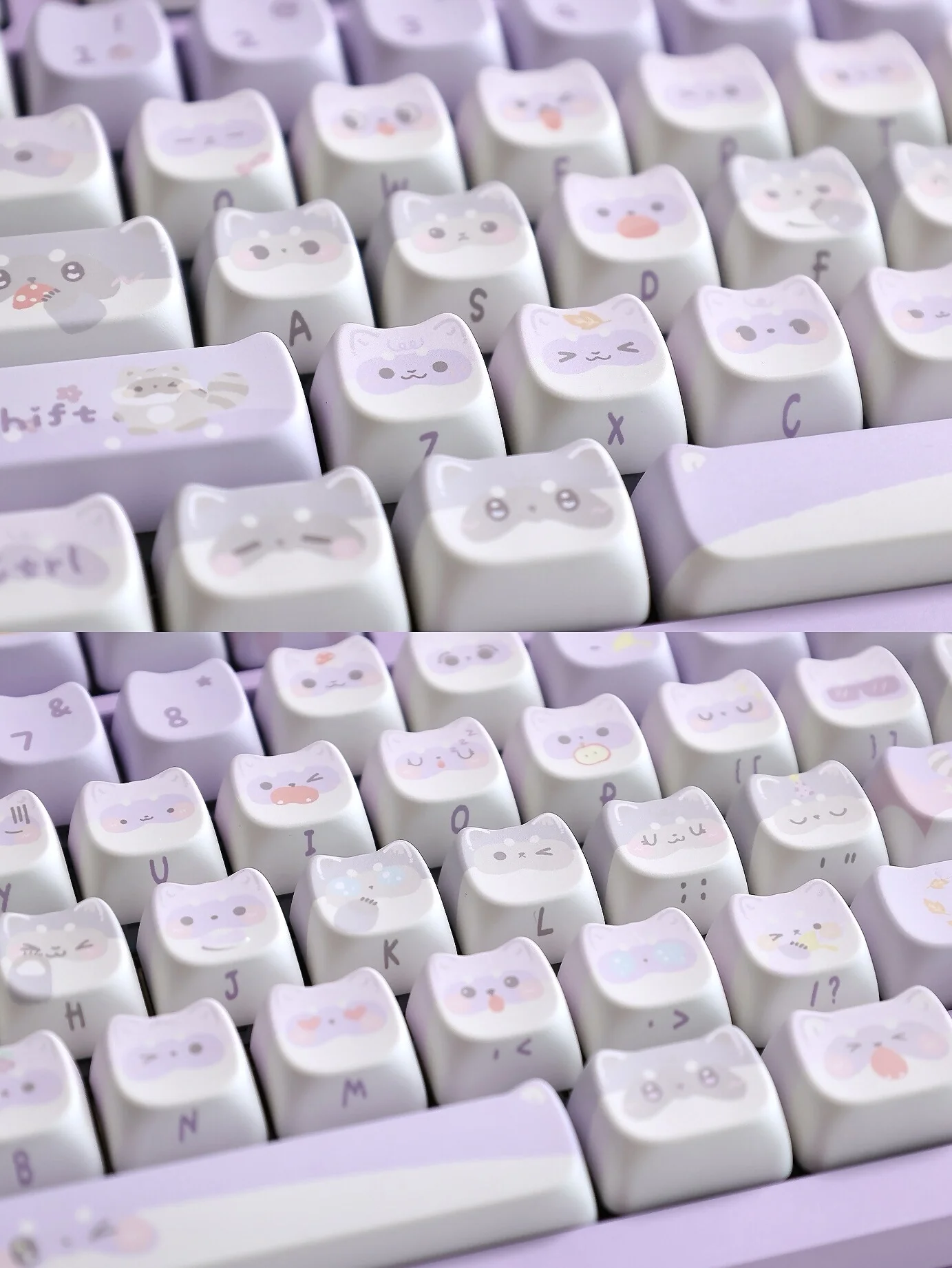 Lilás Full Five-sided Sublimação Teclado Mecânico Guaxinim Bonito Mao Pbt Keycaps Faça Você Mesmo Luz Roxo Gato Meninas Presente 141 - Imagem 3