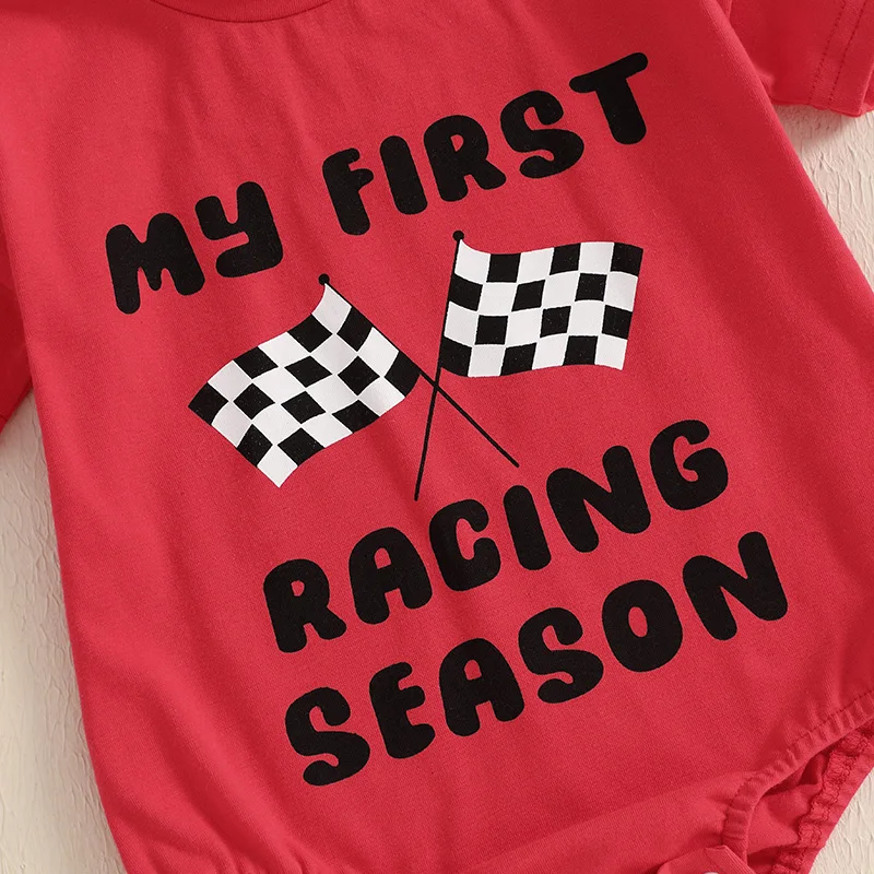 VISgogo Baby Boys Summer Jumpsuit Casual Racing Letter Print Short Sleeve Romper for Newborn Cute Clothes