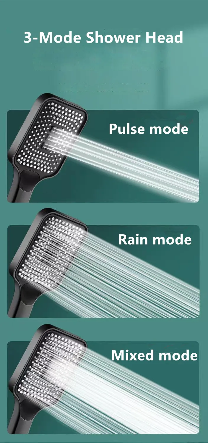 Description Picture 2 of itemBathroom 3 Modes Adjustable Handheld Large Panel of Spray Nozzle High Pressure Rainfall Shower Heads with Holder Hose Set