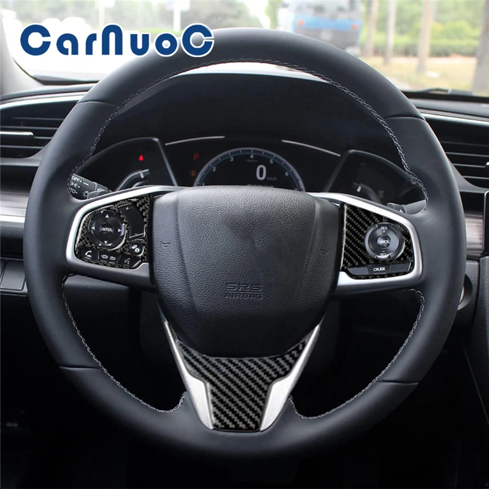 

Car Stickers For Honda Civic 10th Gen 2016 2017 2018 2019 Steering Wheel Decorative Cover Trim Carbon Fiber Interior Accessories