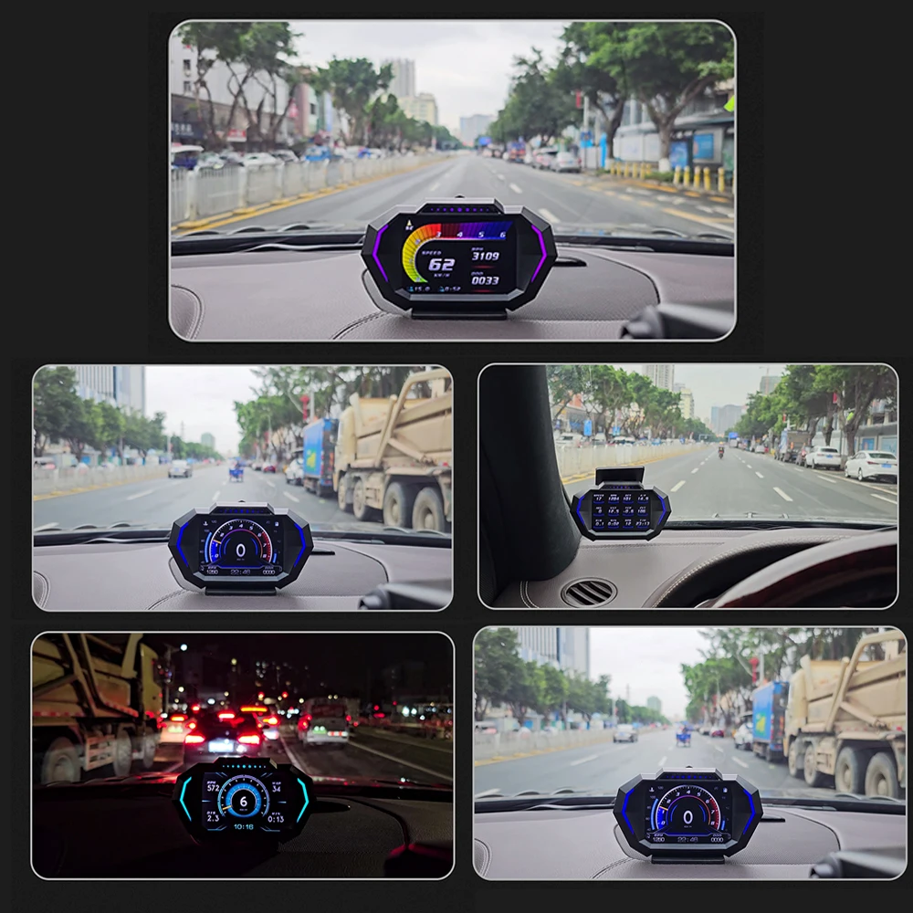 HD OBD2 GPS ӵ ڵ  ÷, P24 HUD, 6   ,  Ÿڹ, RPM   溸