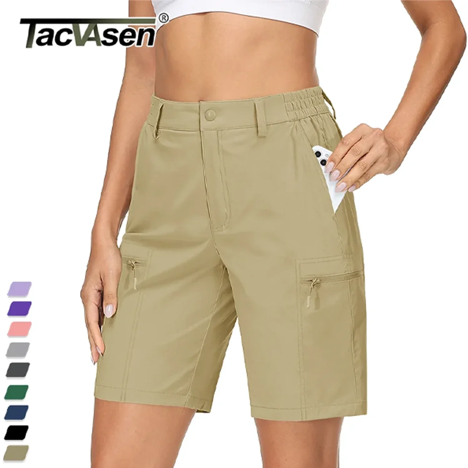 thumbnail interactive-video image 1 of TACVASEN Men's Quick-Dry Cargo Shorts – Outdoor Hiking Work Shorts With Zip Pockets, UPF 50+, Stretch Fabric 1 of 13