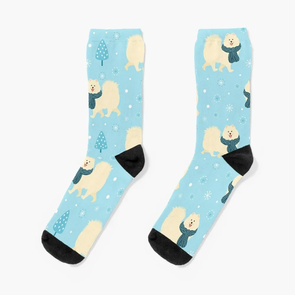 

Cute Samoyed dog in Winter Socks colored Run Girl'S Socks Men's