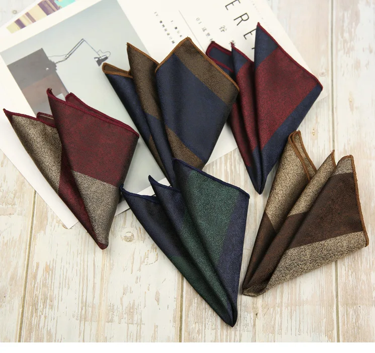 23CM Men Silk Pocket Square Brown Red Striped Handkerchief Business Soft Hanky Wedding Party Suit Accessories Cravat Chest Towel