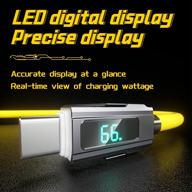 4 in 1 66w 실리콘 디지털 디스플레이 아이폰용 USB 데이터 케이블, PD 66W 아연 합금 고속 충전 케이블 유형 c(LED 디자인 포함)
