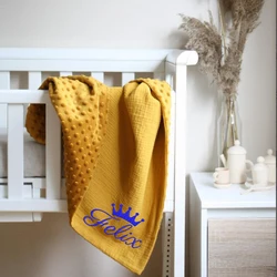 Personalized Embroidery Name Baby Birth Blanket Muslin Cotton  Fleece Baby Blanket Custom Embroidered Blanket  Baby Shower Gift