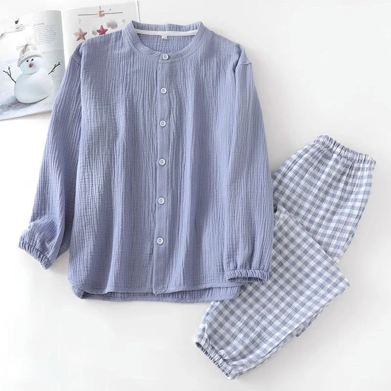 

Pajamas Men's Spring Autumn Cotton Gauze Sleepwear Long Sleeved Cardigan Loungewear 2024 New Double Layered Thin Homewear Suit