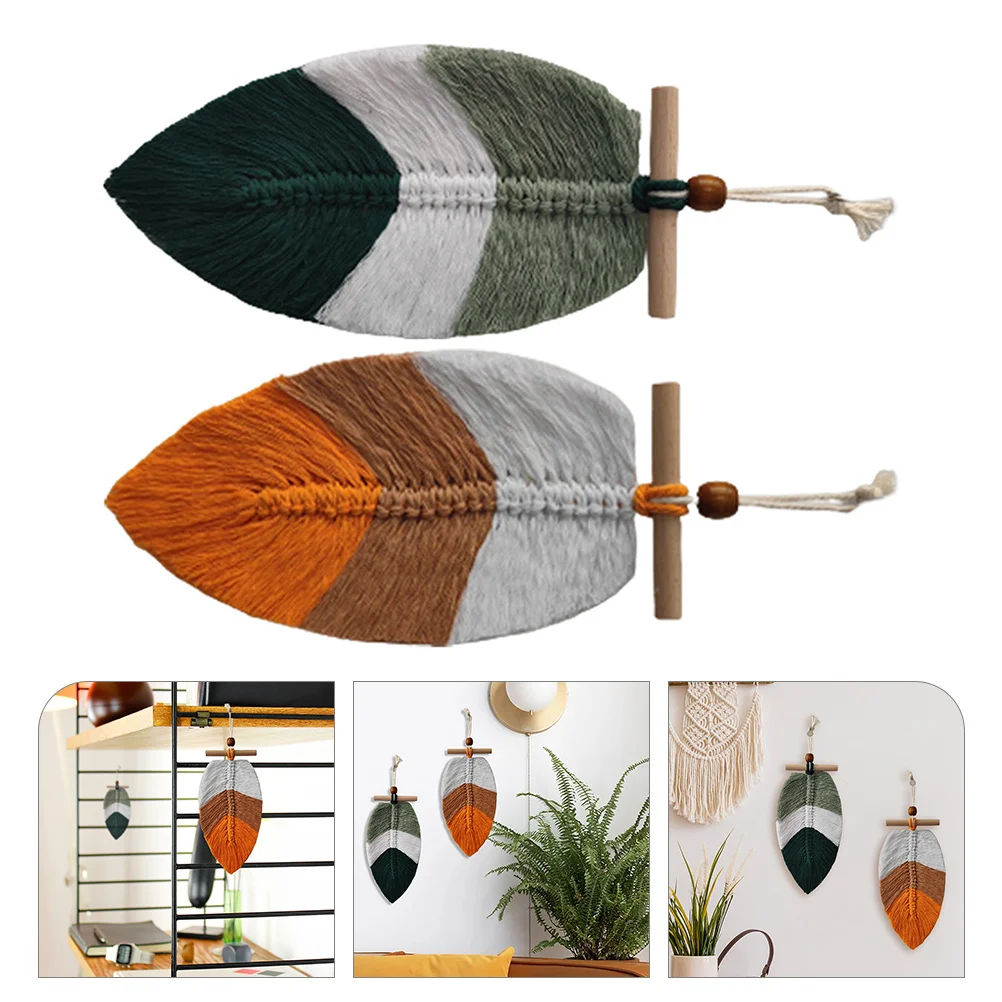 

Macrame Wall Decor 2 Pcs Macrame Leaf Wall Hanging Handmade Boho Wall Hanging Macrame Wall Decor Wood Beads Ornaments Nursery