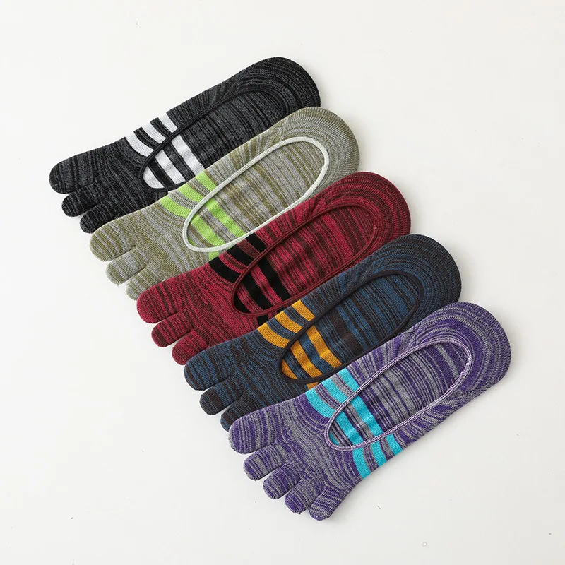 5 Paar unsichtbare Zehensocken für den Sommer, Baumwolle, bunte Streifen, dünn, weich, flacher Mund, atmungsaktiv, Deodorant, 5-Finger-Socken – Detail 1