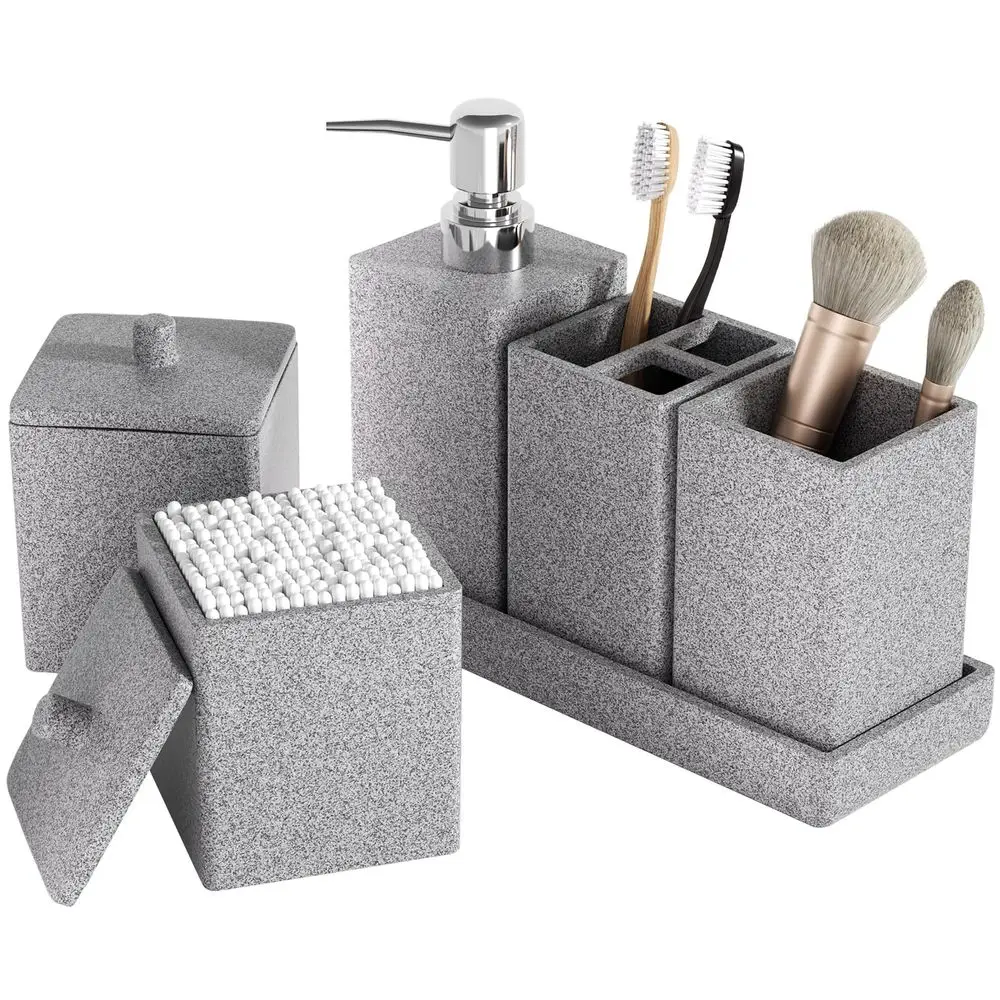 Accesorios de baño de resina gris, juego de 6 piezas