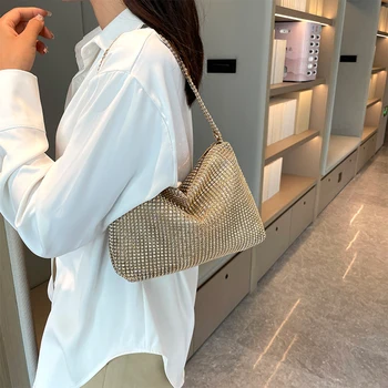 NUOVA Borsa Clutch da Sera per Donne, Elegante Borsa con Manico Superiore Glitterata, Borsa da Cerimonia e Matrimonio per Signore, Borsetta con Strass Luccicanti