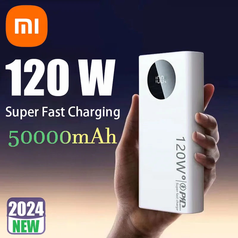 Power Bank Xiaomi 120W 50000mAh High Capacity Fast Charging Portable Battery Charger For iPhone Samsung Huawei