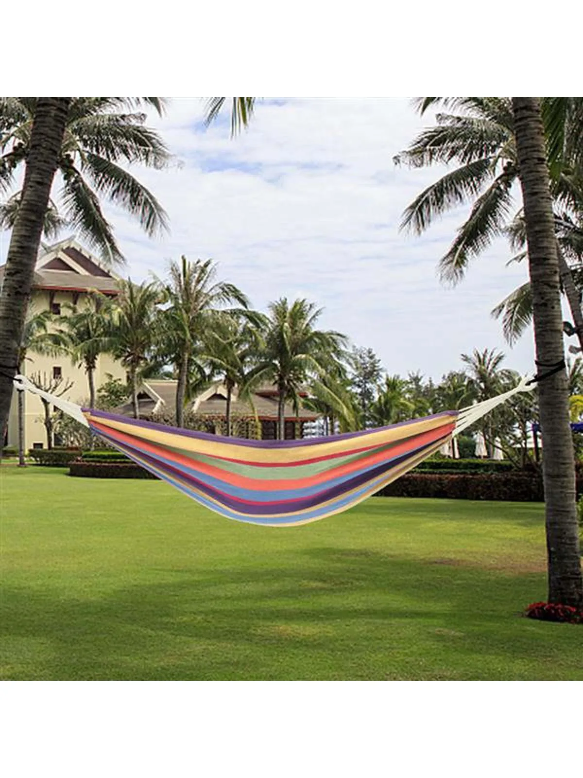 

Polyester Cotton Hammock Small Color Stripe Natural Rope 200*150Cm With Two 2M Tie Ropes Back Bag outdoor furniture