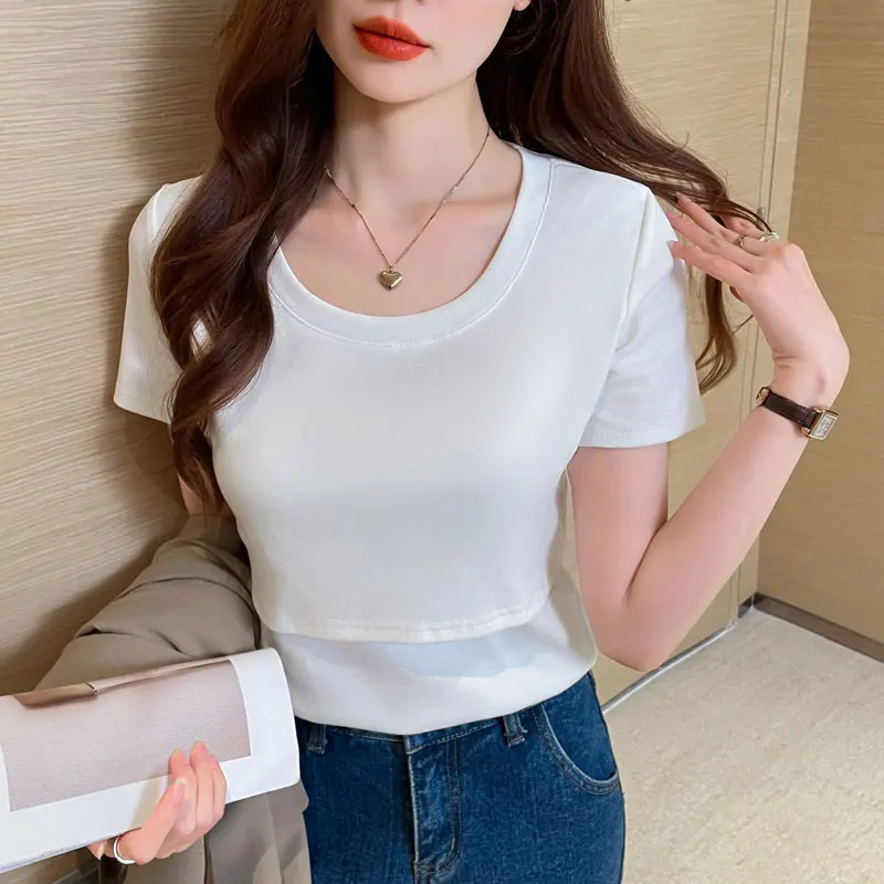 Maternity Nursing Tops Breastfeeding Solid Color Cotton T Shirts for Pregnant Women Summer Tees Short Sleeve Pregnancy T-shirts - 2