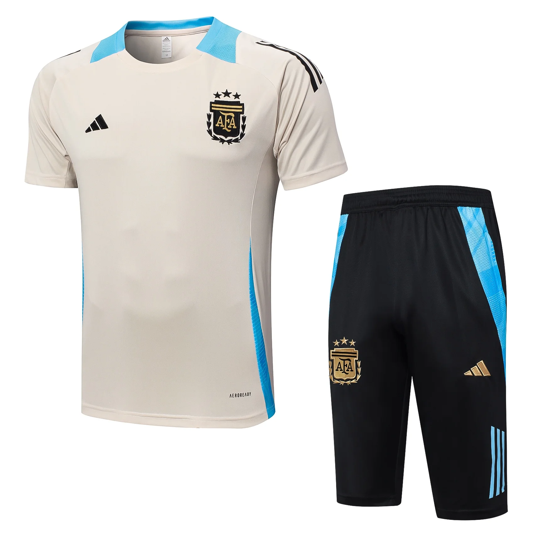 Nike Soccer Jerseys Men Short-sleeved and Above-the-knee Shorts Breathable Performance Comfortable Training Suit Beige