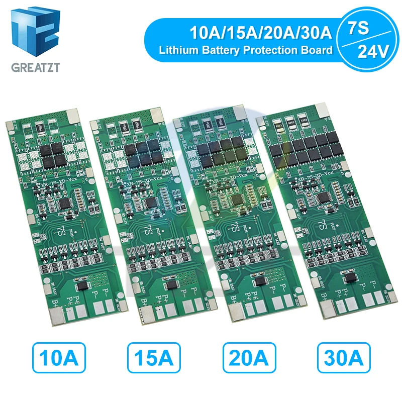 BMS 7S 24V 10A 15A 20A 30A Li-Ion 18650 Batterieladeplatine mit Balance-Funktion Kurzschluss-/Temperaturschutzmodul