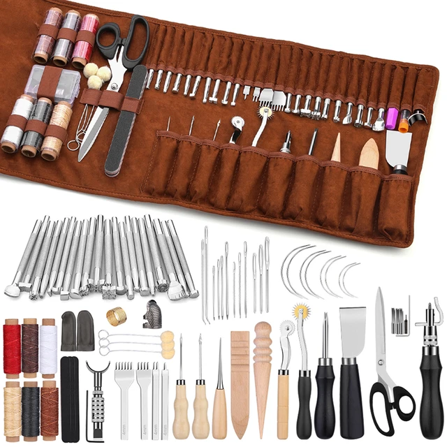KRABALL 59 Pcs Leather Sewing Kit Leather Needles for Hand Sewing