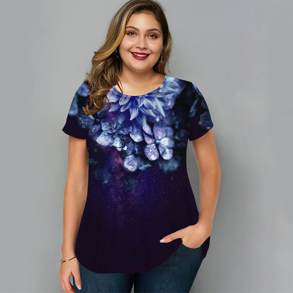 Floral T Shirt Für Frauen Übergroßen Y2k Mädchen Kleidung O Hals Mode Kurzarm Bluse Sommer Neue Streetwear Weibliche Casual tops