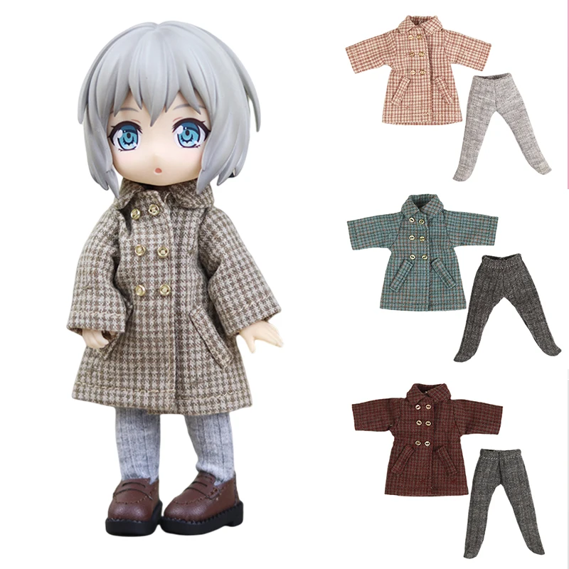 

Ob11 Boy Girl Checker Windbreaker Coat Long Pants Set, Suitable for Molly, GSC Body, YMY, P9, Obitsu11, 1/12bjd Doll Accessories