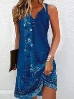 Women's Dresses Summer Fashion Stitching V Neck Loose  Bohemian Vacation Woman Basic sleeveless Vestidos - Image 4