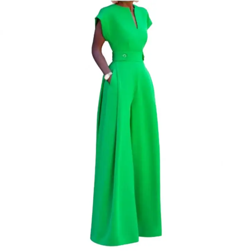 Uoozee 2023 New Women Urban Fashion Solid Color Wide Leg Jumpsuits Cap Sleeve Simple Casual Going Out Jump Suits For Women