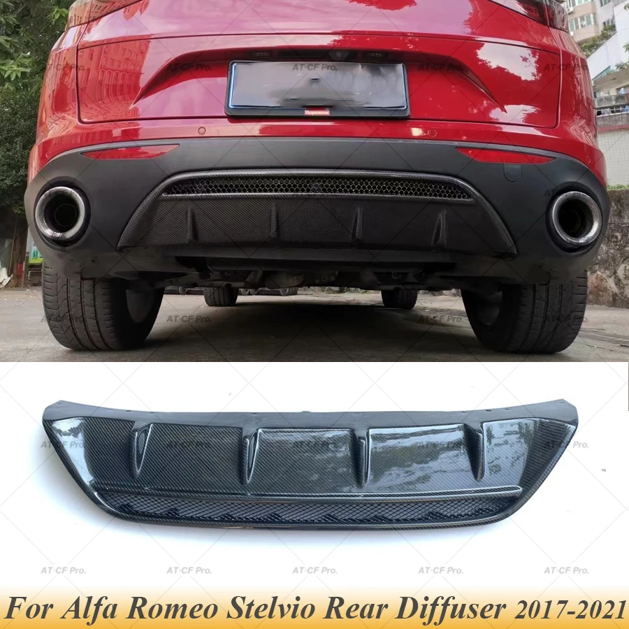 Per Stelvio Real Carbon Fiber Car Paraurti Posteriore Diffusore Lip Spoiler Plate Boot Cover Splitter Per Alfa Romeo Stelvio 2017-2021