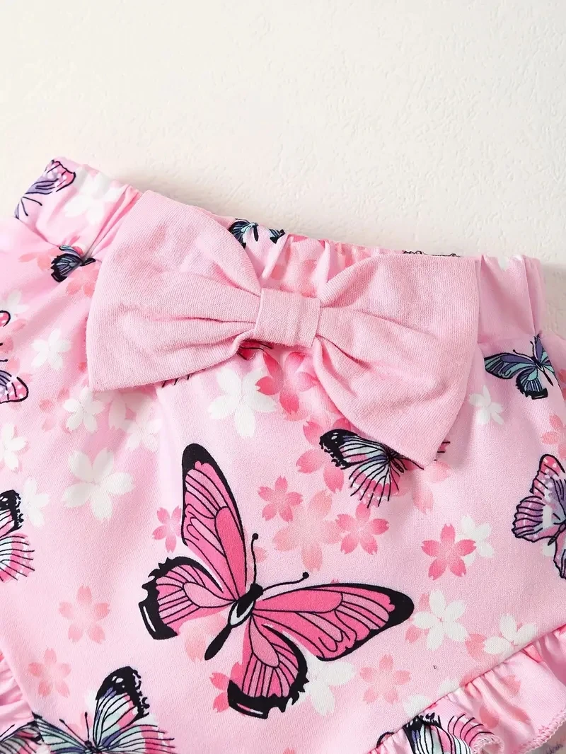 Baby Girl Butterfly Jumpsuit Print Shorts 3-Piece Headband Set summer jumpsuit baby jumpsuit baby clothing