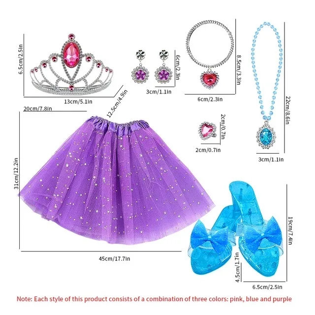 Princess Dress Up Role Play Jewelry Set for Girls, Pretend Play Fashion Accessories with High Heel Shoes, Crowns, Necklaces Girl