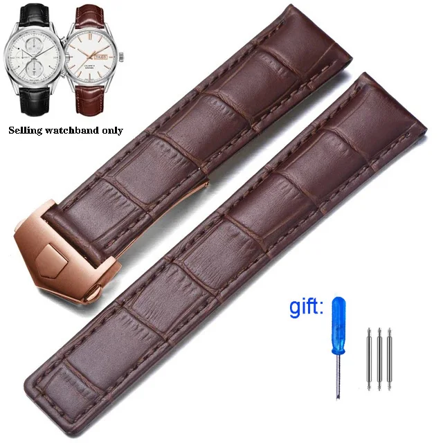Genuine Leather Watch Strap - Black & Brown Adjustable Bracelet