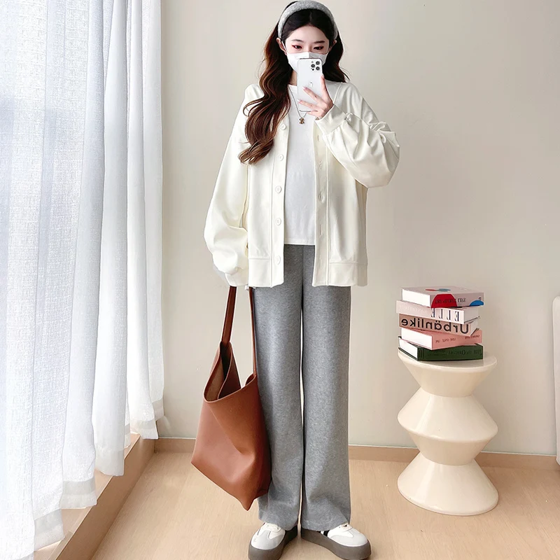 Autumn Pregnant Woman Sports Coats Long Sleeve Single-breasted Maternity Loose Casual Jackets Short Women's Outwear Cardigans