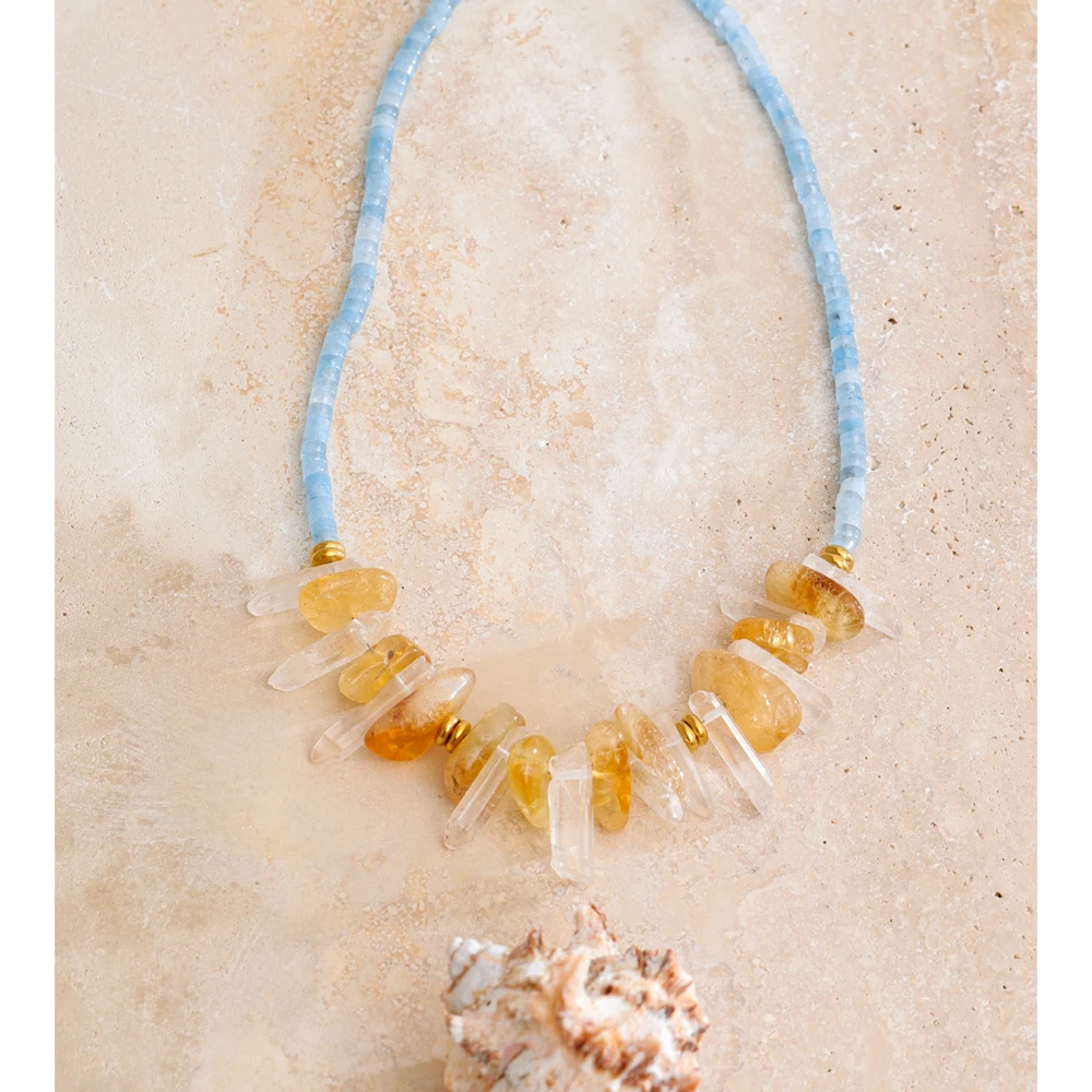 Yhpup Crystal Drop Stone Chain Necklace