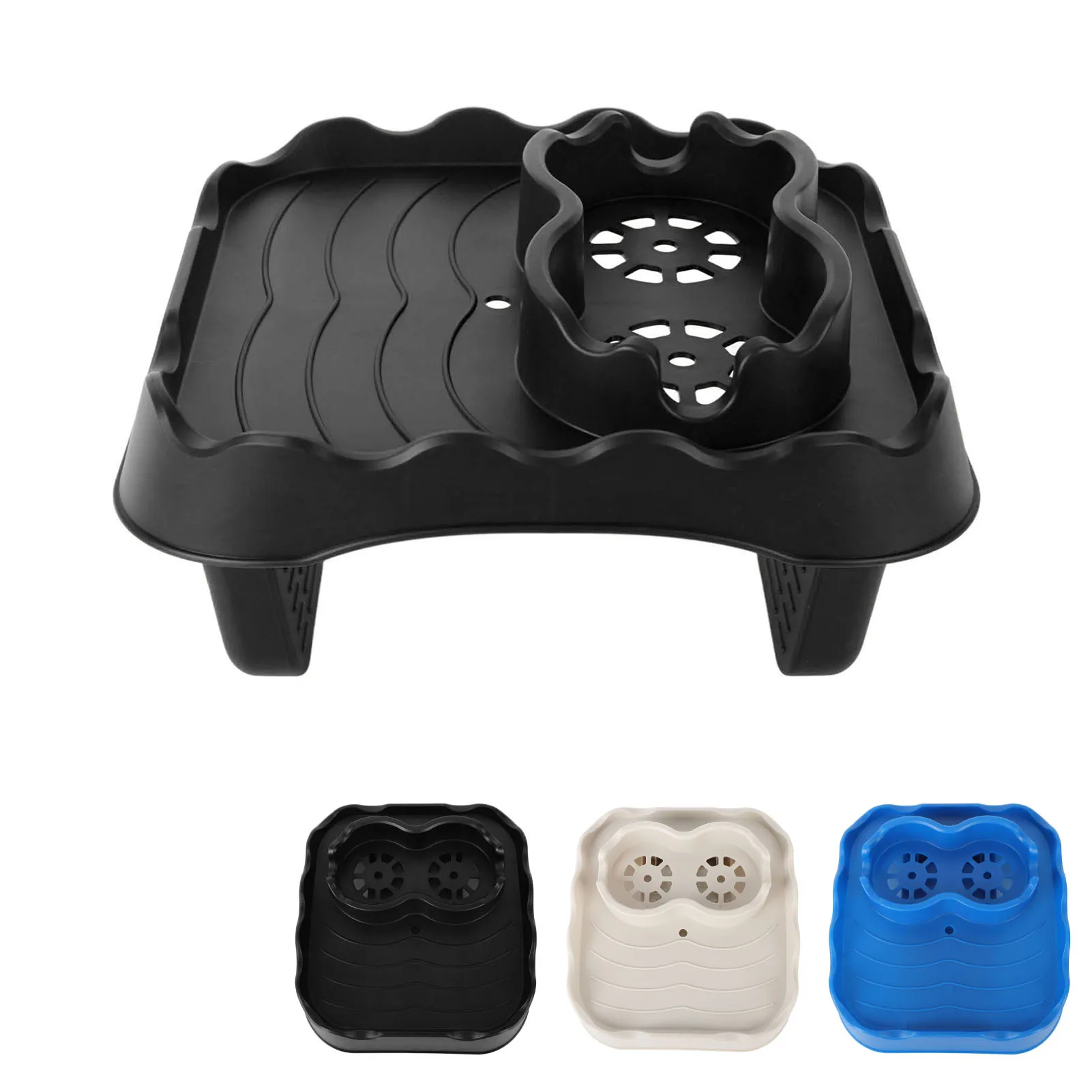 Hot Tub Table Tray with Drain Holes Anti Slip Adjustable Hot Tub Side Table Tray for Swimming Pools SPA Bathtub wooden tray