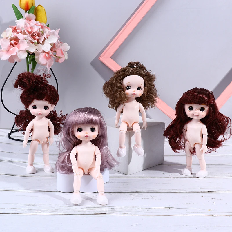 

16/17cm Doll 13 Movable Dolls Cute Face Brown Eyeball Mini Naked Body DIY Toy Dolls with Shoes for Children Gifts