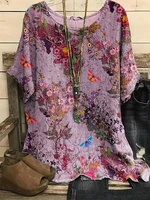 plus Size Women's Floral T-Shirt Summer 2025 Short Sleeve Casual Loose Vintage Streetwear Fashion