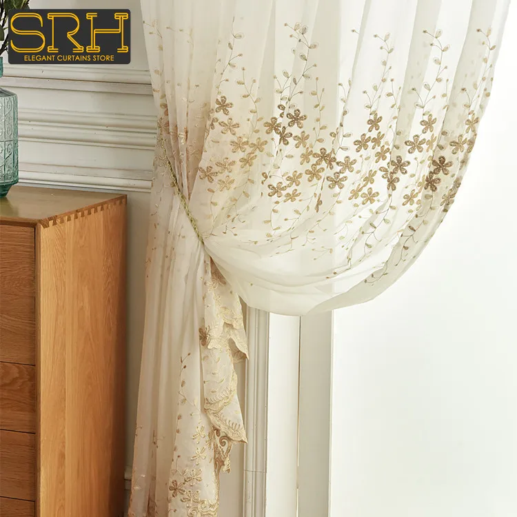French Embroidery Tulle Bedroom Bay Window Living Room Curtain Blackout Decoration Luxury Gold Flower Window Screen Custom New 6