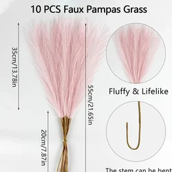 Set of 10 Artificial Pampas Grass Stems for Elegant Floral Arrangements and Home Decor (Pink)