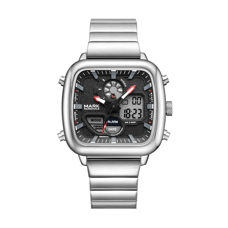 Fashion Luxury Men's Square Quartz Watches Unique Design Stainless Steel Clocks Multifunctional Electronic Man Wristwatches 2024