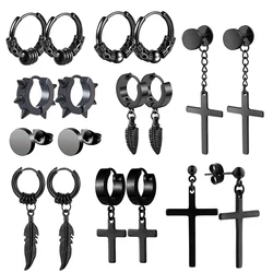 9 pair Punk Black Multiple Styles Stainless Steel Stud Earrings For Men and Women Gothic Street Pop Hip Hop Ear Jewelry Gift