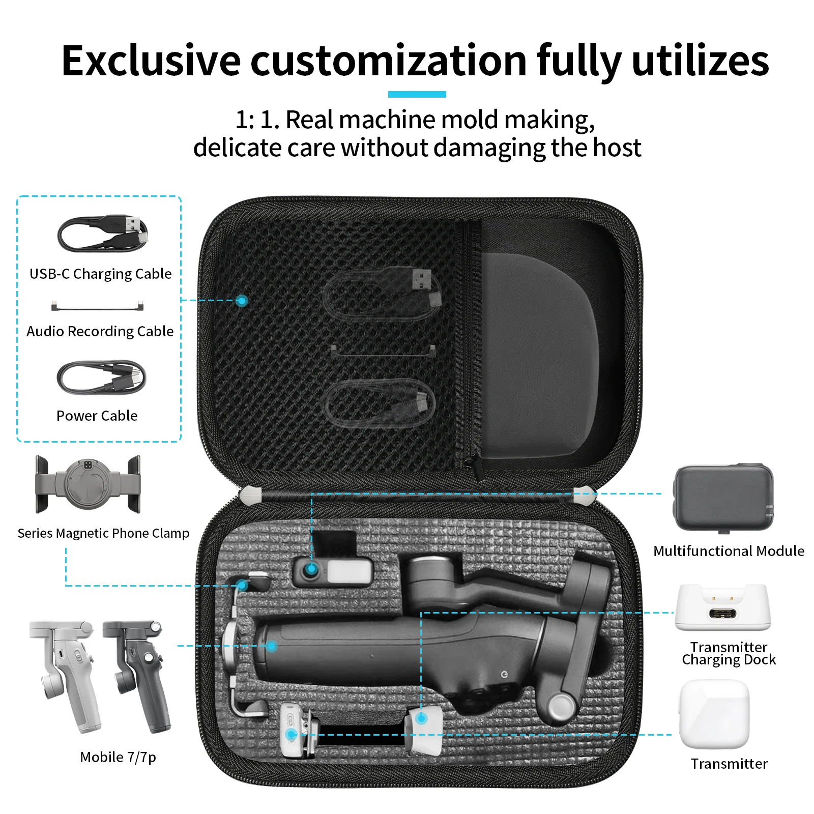 Poignée de transport renforcée sur l'étui rigide pour DJI Osmo Mobile 7P, idéal pour les déplacements