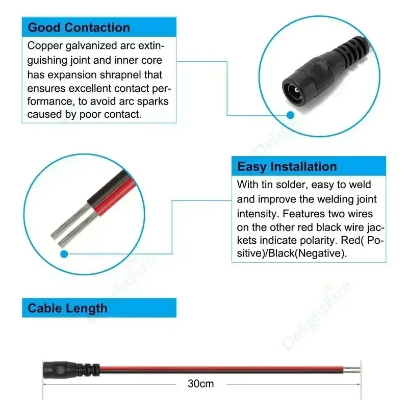 18awg DC Power Pigtail Kabel 5.5*2,1mm Barrel Jack Stecker Buchse 5V 12V 24V Kabelst ecker für LED-Streifen CCTV-Kamera Netzteil