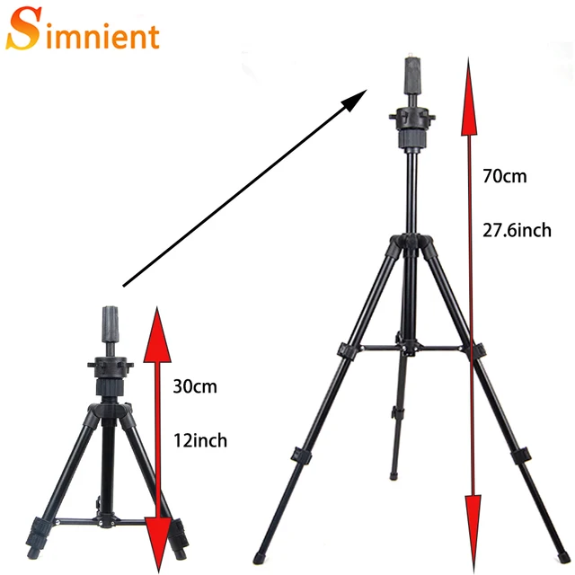 Simnient Adjustable Tripod Stand Holder Mannequin Head Tripod Hairdressing Training Head Holder Top Selling Hair Wig Stands Tool height 70cm black