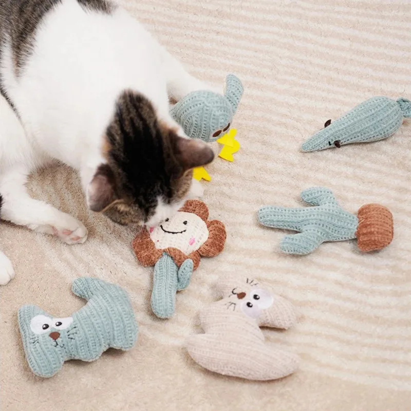 Cute Cotton Styl Plush Cat Toy Knitted with Catnip Bite Resistant Molar Teething Relief Interactive Pet Playtime Fighter for Cat