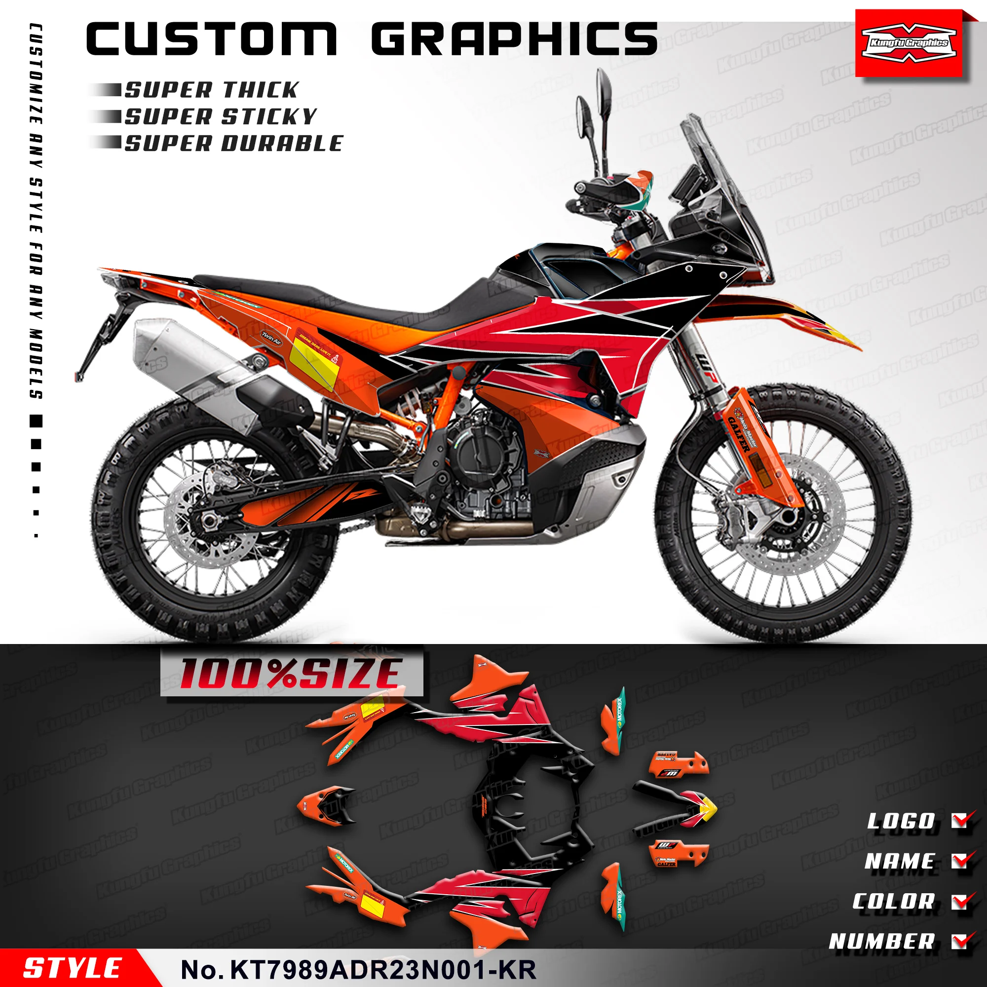 

KUNGFU, графическая клейкая наклейка, мотоциклетные наклейки для KTM 790 / 890 Adventure ADV R 2023 2024, KT7989ADR23N001-KR