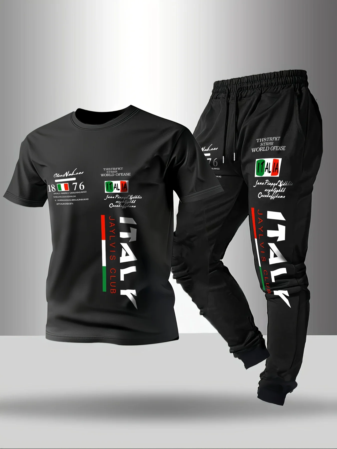 Summer fashion men's Italian letter print breathable and comfortable round neck…