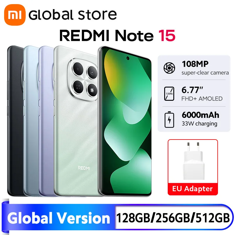 Globalna Wersja Nowy Xiaomi Redmi Note 15 4G Smartphone 6GB / 8GB RAM 6000mAh 108MP Kamera 6.77